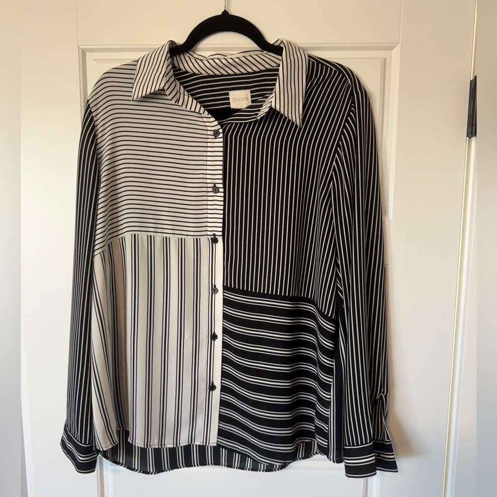 Chicos Fun Striped Black and White Women’s Shirt